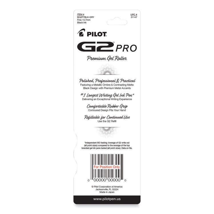 Pilot® G2 Pro Gel Pen, Retractable, Fine 0.7 mm, Black Ink, Gray Barrel (PIL31147) Each