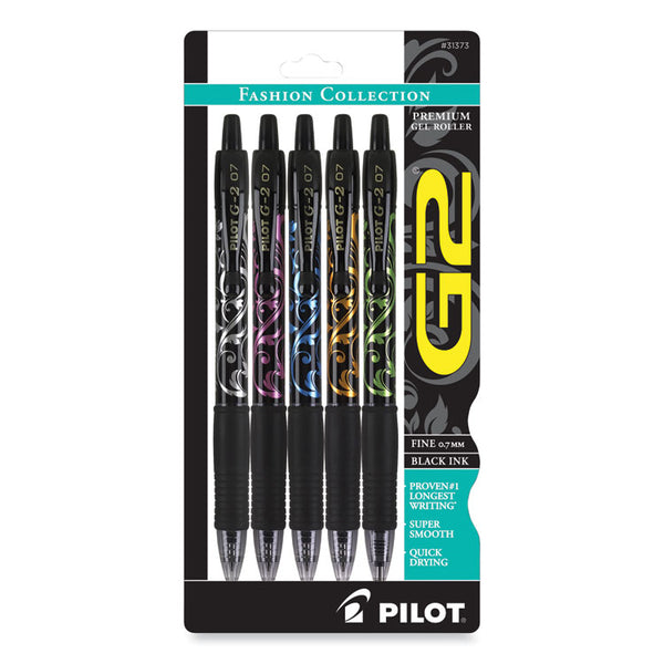 Pilot® G2 Fashion Premium Gel Pen, Retractable, Fine 0.7 mm, Black Ink, Assorted Barrel Colors, 5/Pack (PIL31373)