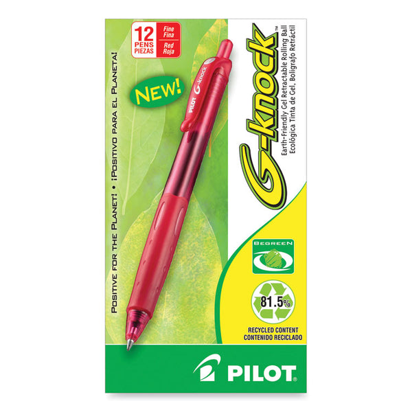 Pilot® G-Knock BeGreen Gel Pen, Retractable, Fine 0.7 mm, Red Ink, Translucent Red/Red Barrel, Dozen (PIL31508)