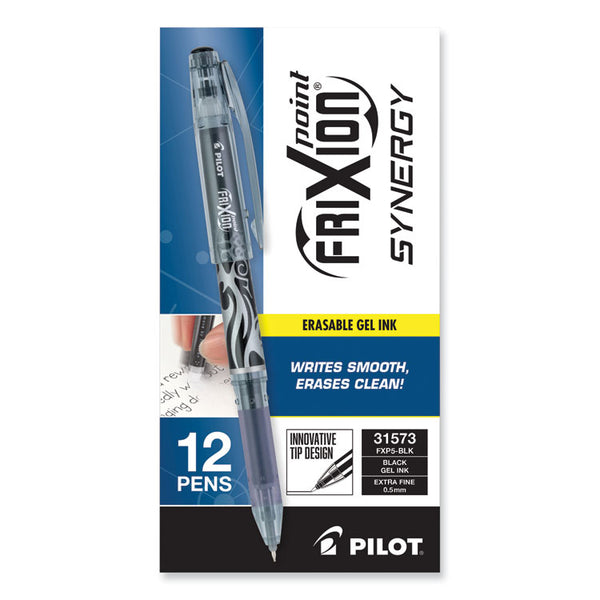 Pilot® FriXion Point Erasable Gel Pen, Stick, Extra-Fine 0.5 mm, Black Ink, Black/Silver/Smoke Barrel, Dozen (PIL31573)