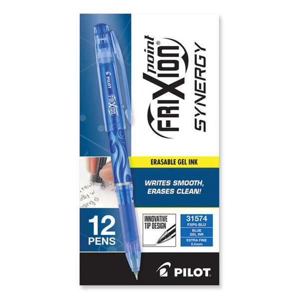 Pilot® FriXion Point Erasable Gel Pen, Stick, Extra-Fine 0.5 mm, Blue Ink, Blue/Silver/Transparent Blue Barrel, Dozen (PIL31574)