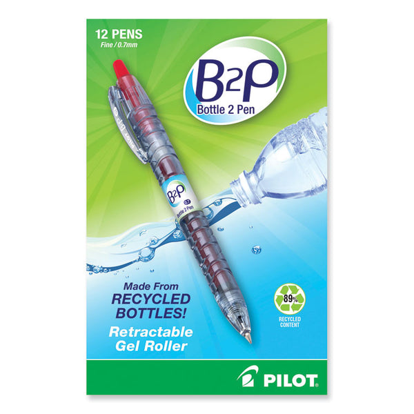 Pilot® B2P Bottle-2-Pen Recycled Gel Pen, Retractable, Fine 0.7 mm, Red Ink, Translucent Blue Barrel (PIL31602)