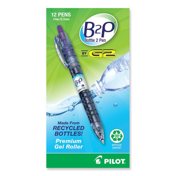 Pilot® B2P Bottle-2-Pen Recycled Gel Pen, Retractable, Fine 0.7 mm, Purple Ink, Translucent Blue Barrel (PIL31622)