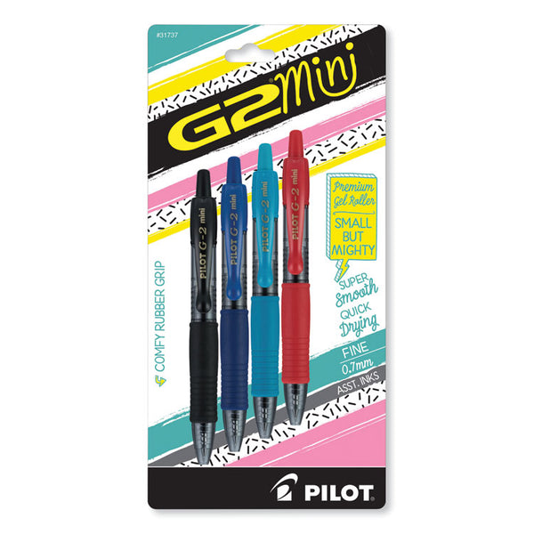 Pilot® G2 Mini Gel Pen, Retractable, Fine 0.7 mm, Assorted Ink and Barrel Colors, 4/Pack (PIL31737)