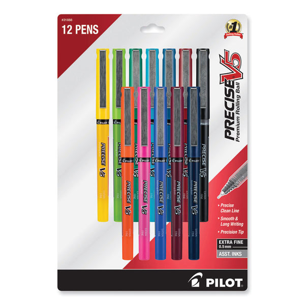 Pilot® Precise V5 Roller Ball Pen, Stick, Fine 0.5 mm, Assorted Ink and Barrel Colors, Dozen (PIL31888)