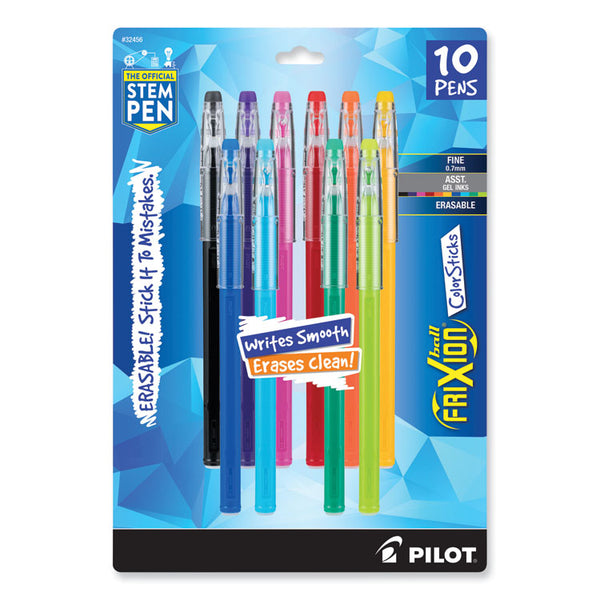 Pilot® FriXion ColorSticks Erasable Gel Pen, Stick, Fine 0.7 mm, Assorted Ink and Barrel Colors, 10/Pack (PIL32456)