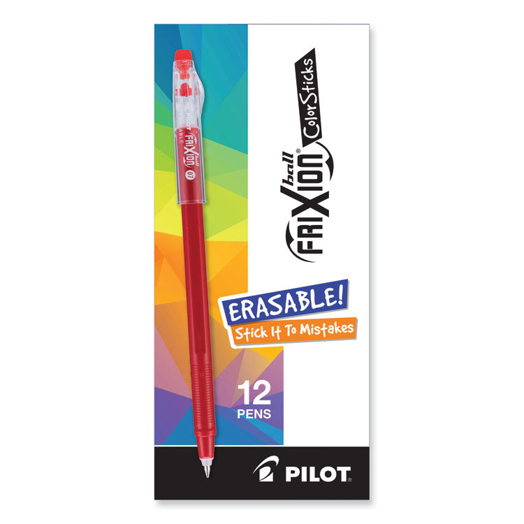 Pilot® FriXion ColorSticks Erasable Gel Pen, Clipless Stick, Fine 0.7 mm, Red Ink, Red Barrel, Dozen (PIL32467)