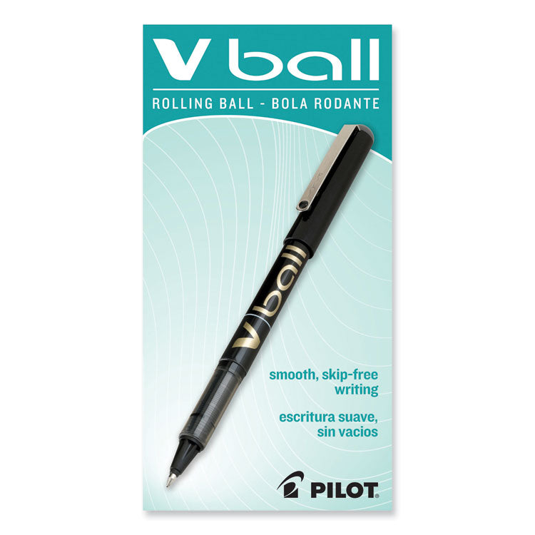 Pilot® VBall Liquid Ink Roller Ball Pen, Stick, Fine 0.7 mm, Black Ink, Black/Clear Barrel, Dozen (PIL35112)