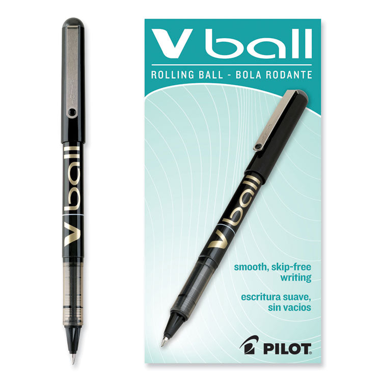 Pilot® VBall Liquid Ink Roller Ball Pen, Stick, Fine 0.7 mm, Black Ink, Black/Clear Barrel, Dozen (PIL35112)