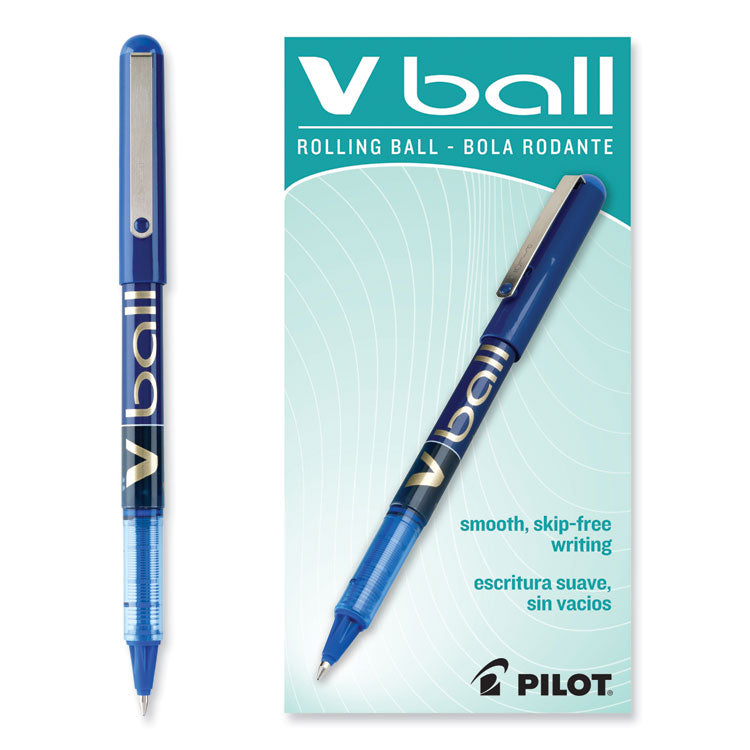 Pilot® VBall Liquid Ink Roller Ball Pen, Stick, Fine 0.7 mm, Blue Ink, Blue/Clear Barrel, Dozen (PIL35113)