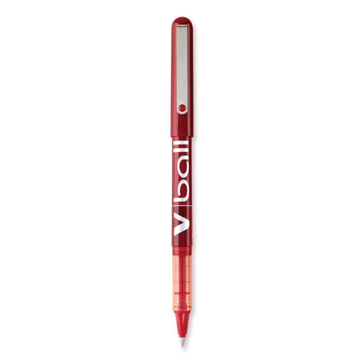 Pilot® VBall Liquid Ink Roller Ball Pen, Stick, Extra-Fine 0.5 mm, Red Ink, Red/Clear Barrel, Dozen (PIL35202)