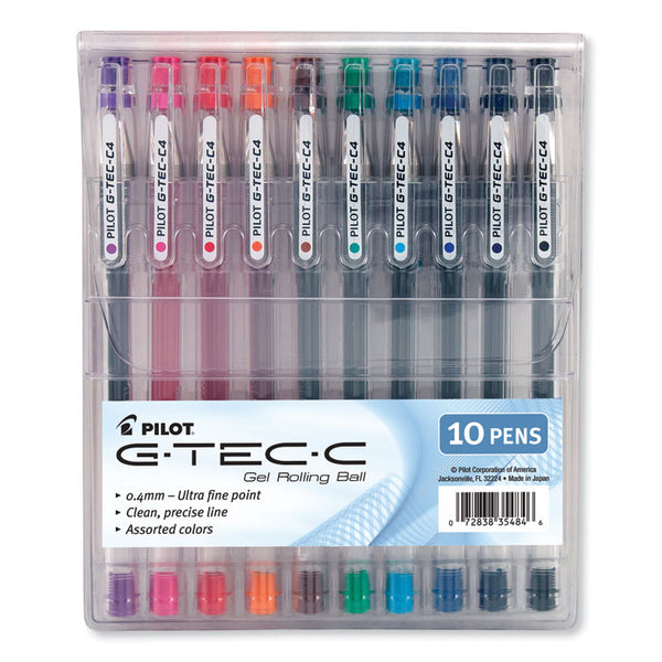 Pilot® G-TEC-C Ultra Gel Pen with Convenience Pouch, Stick, Extra-Fine 0.4 mm, Assorted Ink and Barrel Colors, 10/Pack (PIL35484)