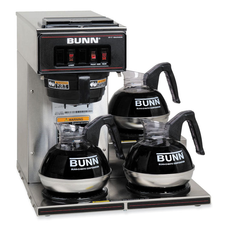 BUNN® VP17-3 12-Cup Pour-Over Coffee Maker with Three Warmers, Stainless Steel/Black, Ships in 7-10 Business Days (BUN133000003) Each