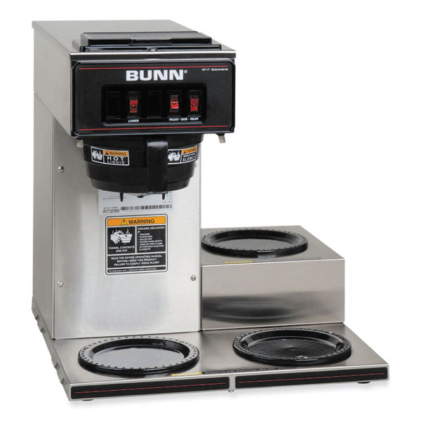 BUNN® VP17-3 12-Cup Pour-Over Coffee Maker with Three Warmers, Stainless Steel/Black, Ships in 7-10 Business Days (BUN133000003)