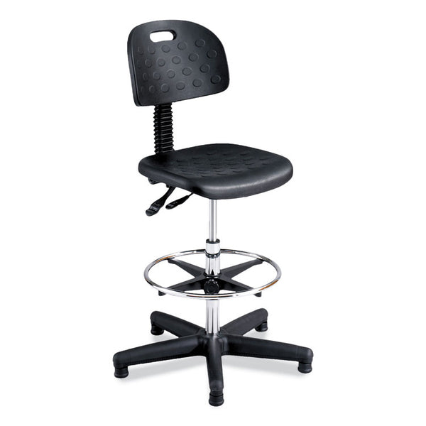 Safco® Soft Tough Deluxe Workbench Chair, Supports 250 lb, 22" to 32" High Black Seat, Black/Silver Base, Ships in 1-3 Business Days (SAF6912) Each