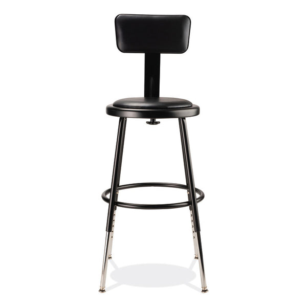 NPS® 6400 Series Height Adj Heavy Duty Vinyl Steel Stool w/Backrest, Supports 300 lb, 19"-27" Seat Ht, Black,Ships in 1-3 Bus Days (NPS6418HB10) Each