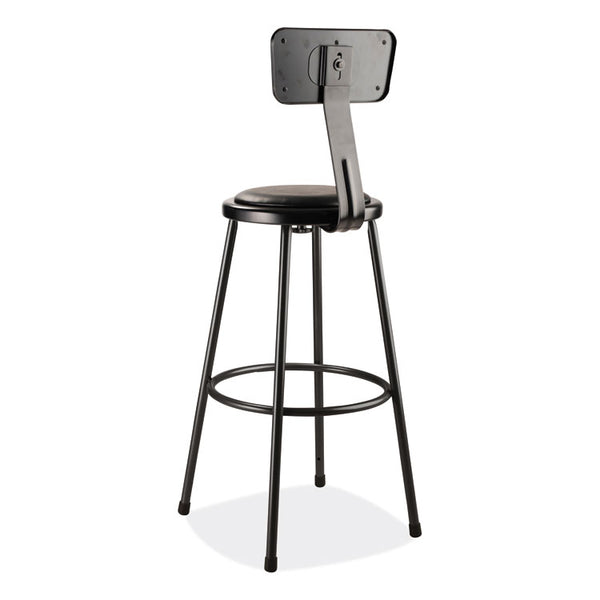 NPS® 6400 Series Heavy Duty Vinyl Padded Stool w/Backrest, Supports 300lb, 30" Seat Ht, Black Seat/Back/Base,Ships in 1-3 Bus Days (NPS6430B10) Each