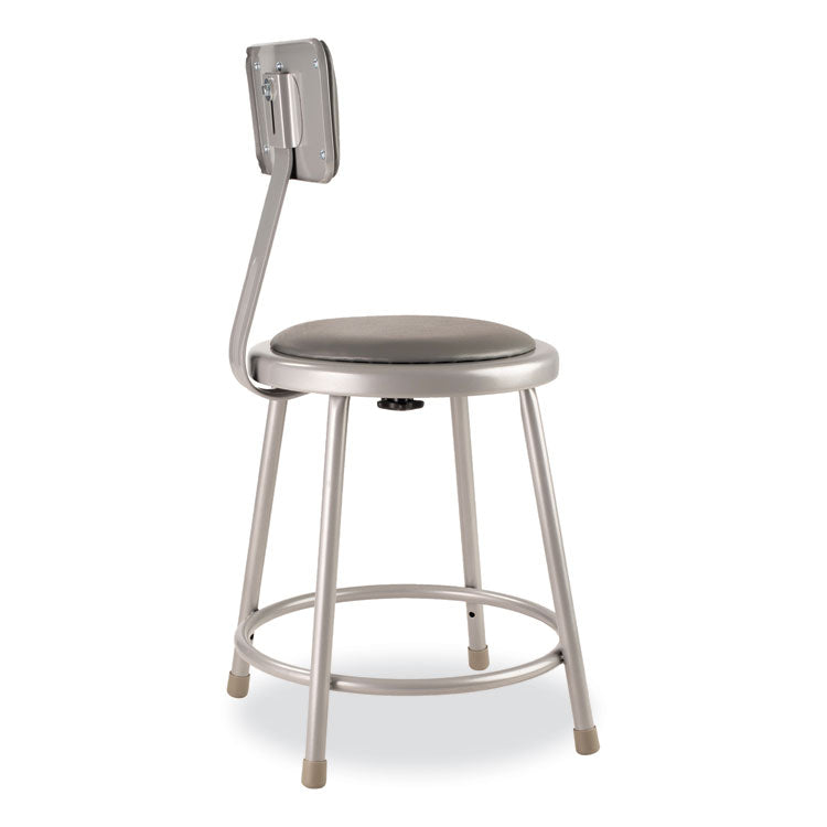 NPS® 6400 Series Heavy Duty Vinyl Padded Stool w/Backrest, Supports 300 lb, 18" Seat Ht, Gray Seat/Back/Base,Ships in 1-3 Bus Days (NPS6418B) Each