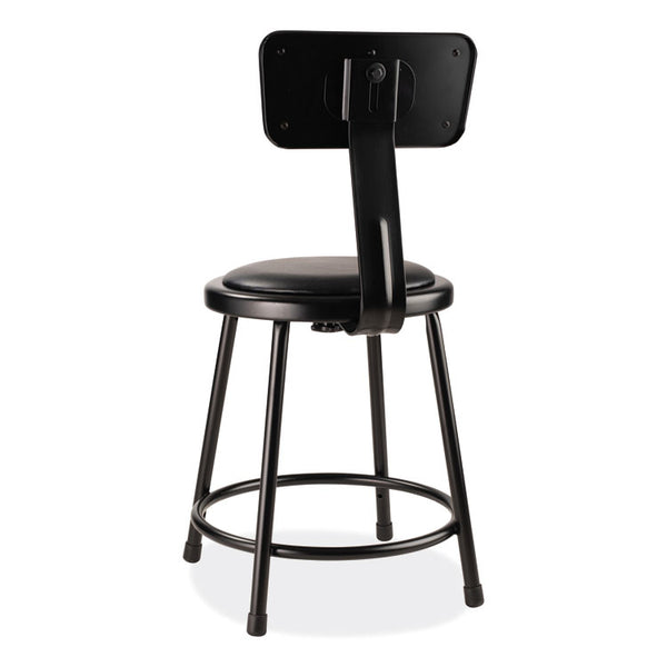 NPS® 6400 Series Heavy Duty Vinyl Padded Stool w/Backrest, Supports 300lb, 18" Seat Ht, Black Seat/Back/Base,Ships in 1-3 Bus Days (NPS6418B10) Each