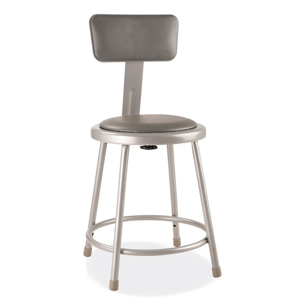 NPS® 6400 Series Heavy Duty Vinyl Padded Stool w/Backrest, Supports 300 lb, 18" Seat Ht, Gray Seat/Back/Base,Ships in 1-3 Bus Days (NPS6418B) Each