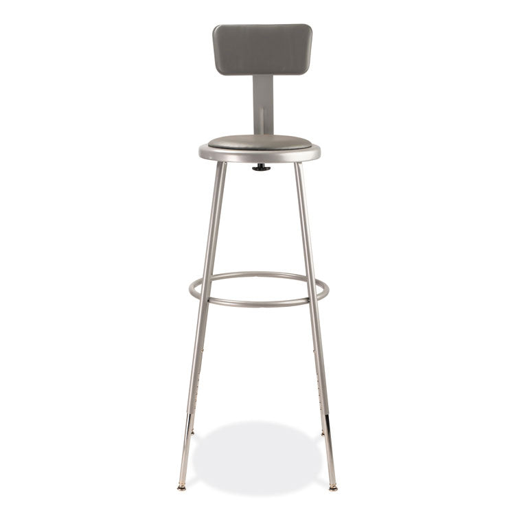 NPS® 6400 Series Height Adjustable Heavy Duty Padded Stool w/Backrest, Supports 300lb, 32"-39" Seat Ht, Gray,Ships in 1-3 Bus Days (NPS6430HB) Each