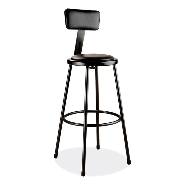 NPS® 6400 Series Heavy Duty Vinyl Padded Stool w/Backrest, Supports 300lb, 30" Seat Ht, Black Seat/Back/Base,Ships in 1-3 Bus Days (NPS6430B10) Each