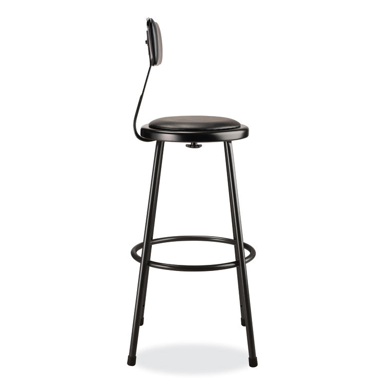 NPS® 6400 Series Heavy Duty Vinyl Padded Stool w/Backrest, Supports 300lb, 30" Seat Ht, Black Seat/Back/Base,Ships in 1-3 Bus Days (NPS6430B10) Each