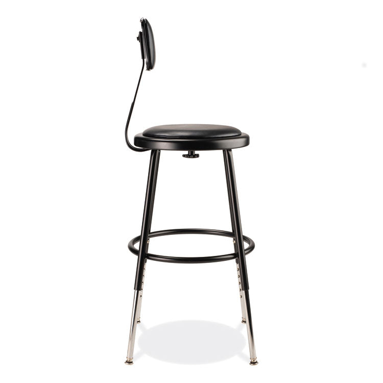 NPS® 6400 Series Height Adj Heavy Duty Vinyl Steel Stool w/Backrest, Supports 300 lb, 19"-27" Seat Ht, Black,Ships in 1-3 Bus Days (NPS6418HB10) Each