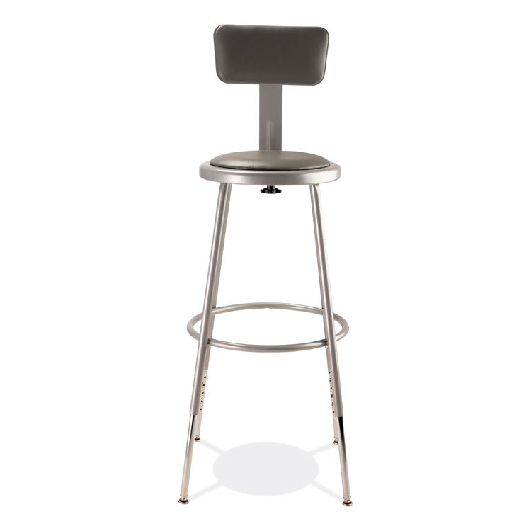 NPS® 6400 Series Height Adjustable Heavy Duty Padded Stool w/Backrest, Supports 300lb, 25"-33" Seat Ht, Gray,Ships in 1-3 Bus Days (NPS6424HB) Each