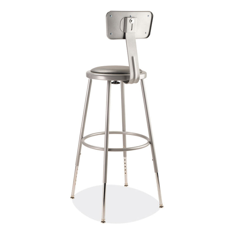 NPS® 6400 Series Height Adjustable Heavy Duty Padded Stool w/Backrest, Supports 300lb, 25"-33" Seat Ht, Gray,Ships in 1-3 Bus Days (NPS6424HB) Each