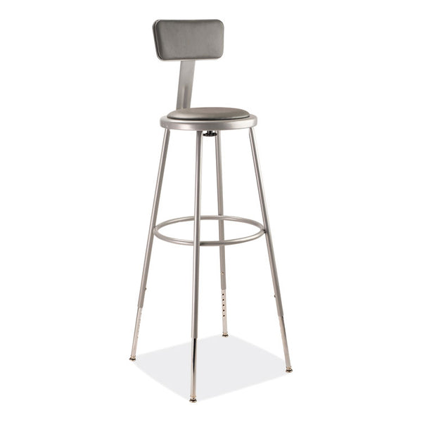 NPS® 6400 Series Height Adjustable Heavy Duty Padded Stool w/Backrest, Supports 300lb, 32"-39" Seat Ht, Gray,Ships in 1-3 Bus Days (NPS6430HB) Each