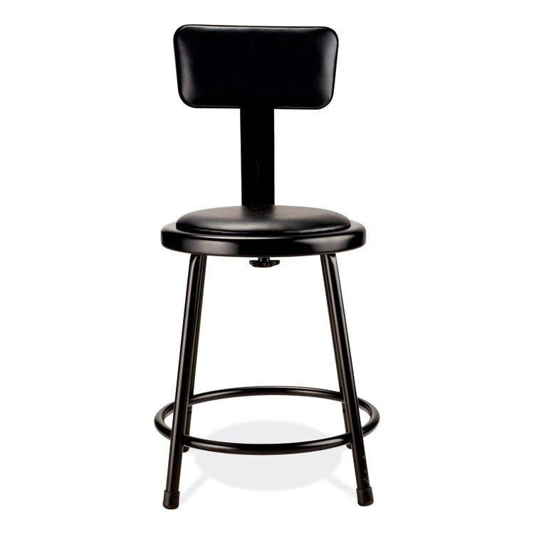 NPS® 6400 Series Heavy Duty Vinyl Padded Stool w/Backrest, Supports 300lb, 18" Seat Ht, Black Seat/Back/Base,Ships in 1-3 Bus Days (NPS6418B10) Each