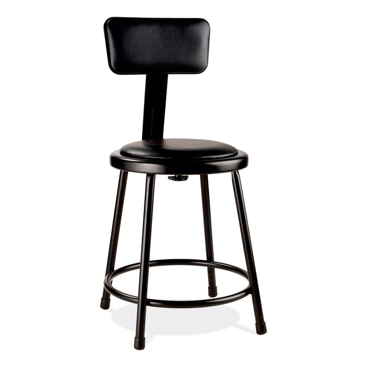 NPS® 6400 Series Heavy Duty Vinyl Padded Stool w/Backrest, Supports 300lb, 18" Seat Ht, Black Seat/Back/Base,Ships in 1-3 Bus Days (NPS6418B10) Each