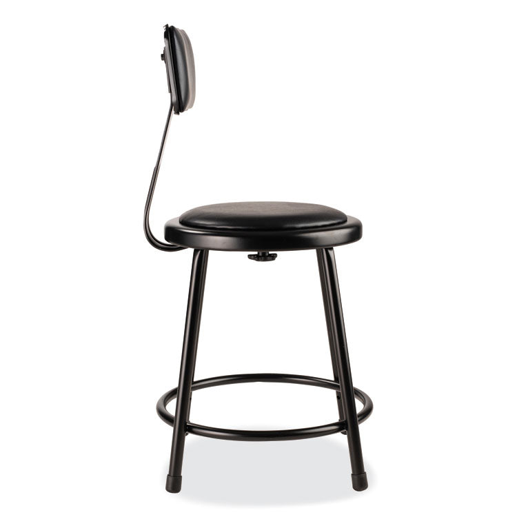 NPS® 6400 Series Heavy Duty Vinyl Padded Stool w/Backrest, Supports 300lb, 18" Seat Ht, Black Seat/Back/Base,Ships in 1-3 Bus Days (NPS6418B10) Each