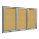 Ghent 3 Door Enclosed Natural Cork Bulletin Board with Satin Aluminum Frame, 96 x 48, Tan Surface, Ships in 7-10 Business Days (GHEPA34896K)