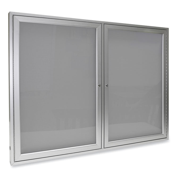 Ghent 2 Door Enclosed Vinyl Bulletin Board with Satin Aluminum Frame, 60 x 36, Silver Surface, Ships in 7-10 Business Days (GHEPA23660VX193) Each