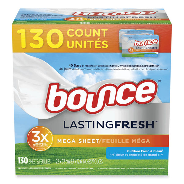 Bounce® Fabric Softener Sheets, Outdoor Fresh and Clean, 130 Sheets/Box, 3 Boxes/Carton (PGC05151)