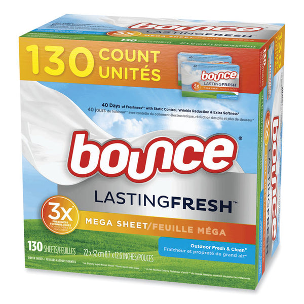 Bounce® Fabric Softener Sheets, Outdoor Fresh and Clean, 130 Sheets/Box, 3 Boxes/Carton (PGC05151)