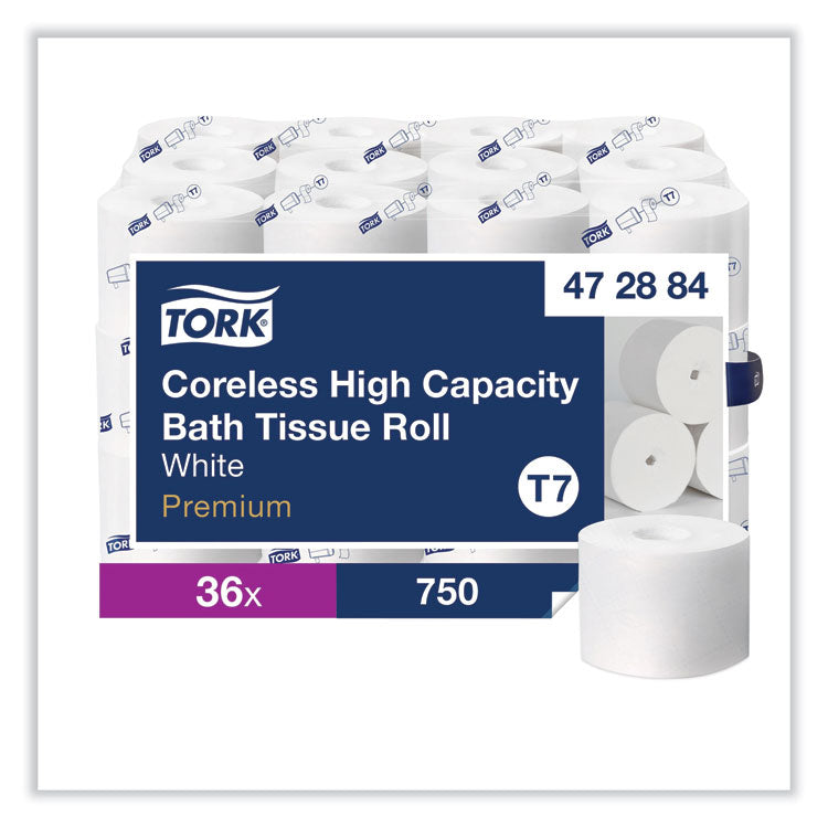 Tork® Coreless High Capacity Bath Tissue, 2-Ply, White, 750 Sheets/Roll, White, 36/Carton (TRK472884) Case of 36