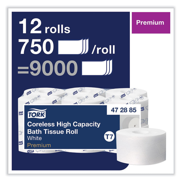 Tork® Coreless High Capacity Bath Tissue, 2-Ply, White, 750 Sheets/Roll, White, 12/Carton (TRK472885)