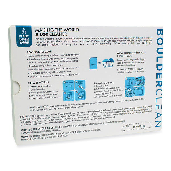 Boulder Clean Laundry Detergent Sheets, Free and Clear, 40/Pack (BCL607476EA) Pack of 40