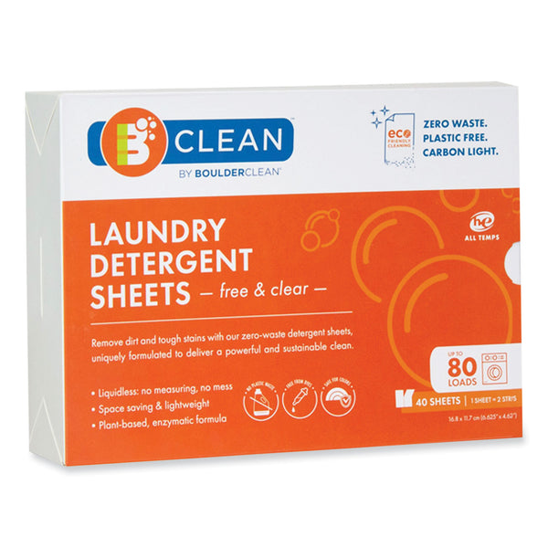 Boulder Clean Laundry Detergent Sheets, Free and Clear, 40/Pack (BCL607476EA) Pack of 40