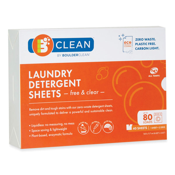 Boulder Clean Laundry Detergent Sheets, Free and Clear, 40/Pack, 12 Packs/Carton (BCL607476CT) Case of 12