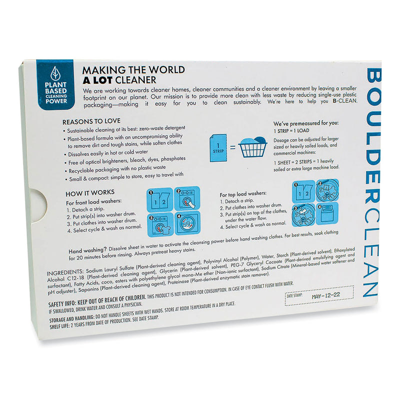 Boulder Clean Laundry Detergent Sheets, Free and Clear, 40/Pack, 12 Packs/Carton (BCL607476CT) Case of 12