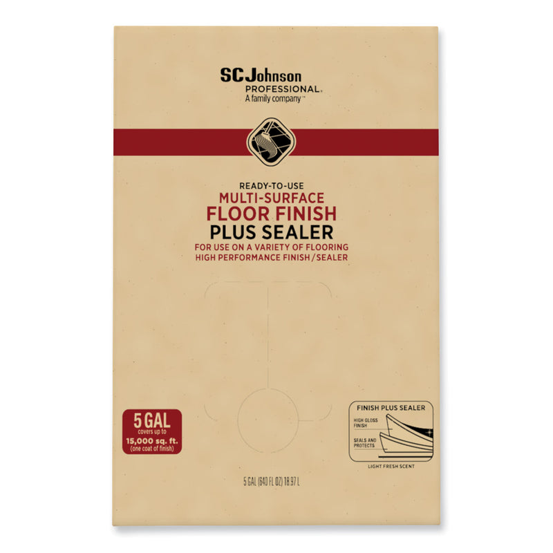 SC Johnson Professional® Ready-To-Use Multi-Surface Floor Finish Plus Sealer, Light Fresh Scent, 5 gal Bag-in-Box (SJN362834) Each