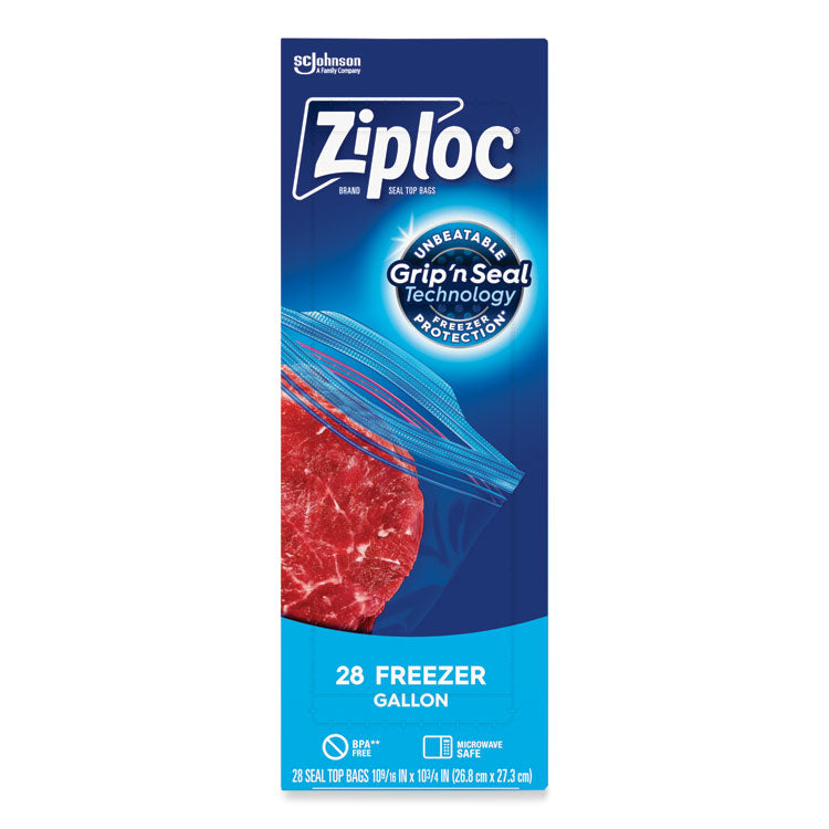 Ziploc® Zipper Freezer Bags, 1 gal, 2.7 mil, 9.6" x 12.1", Clear, 28/Box (SJN314445BX) Box of 28