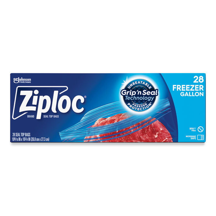 Ziploc® Zipper Freezer Bags, 1 gal, 2.7 mil, 9.6" x 12.1", Clear, 28/Box (SJN314445BX) Box of 28