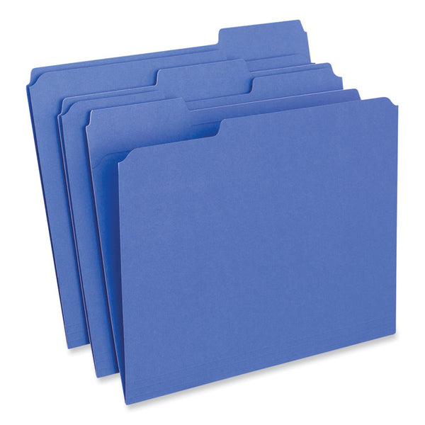 Universal® Reinforced Top-Tab File Folders, 1/3-Cut Tabs: Assorted, Letter Size, 1" Expansion, Blue, 100/Box (UNV16161)