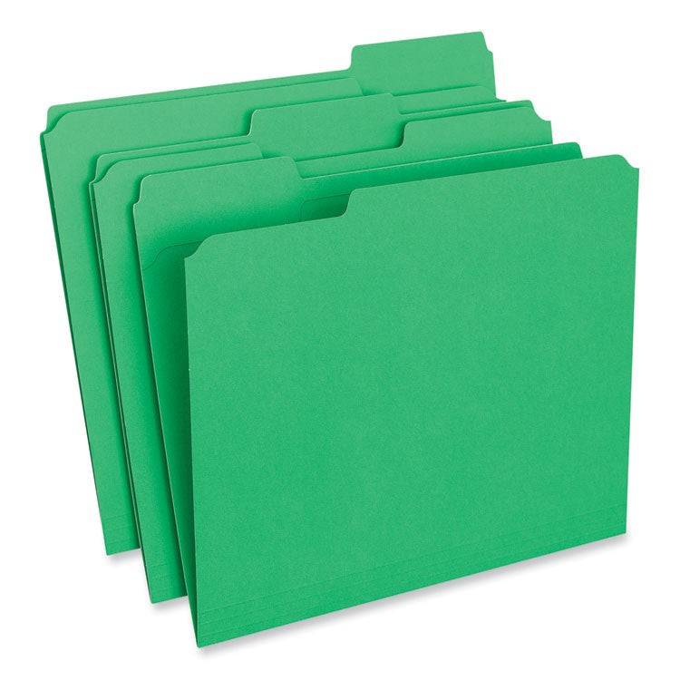Universal® Reinforced Top-Tab File Folders, 1/3-Cut Tabs: Assorted, Letter Size, 1" Expansion, Green, 100/Box (UNV16162) Box of 100