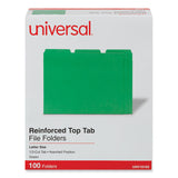 Universal® Reinforced Top-Tab File Folders, 1/3-Cut Tabs: Assorted, Letter Size, 1" Expansion, Green, 100/Box (UNV16162) Box of 100